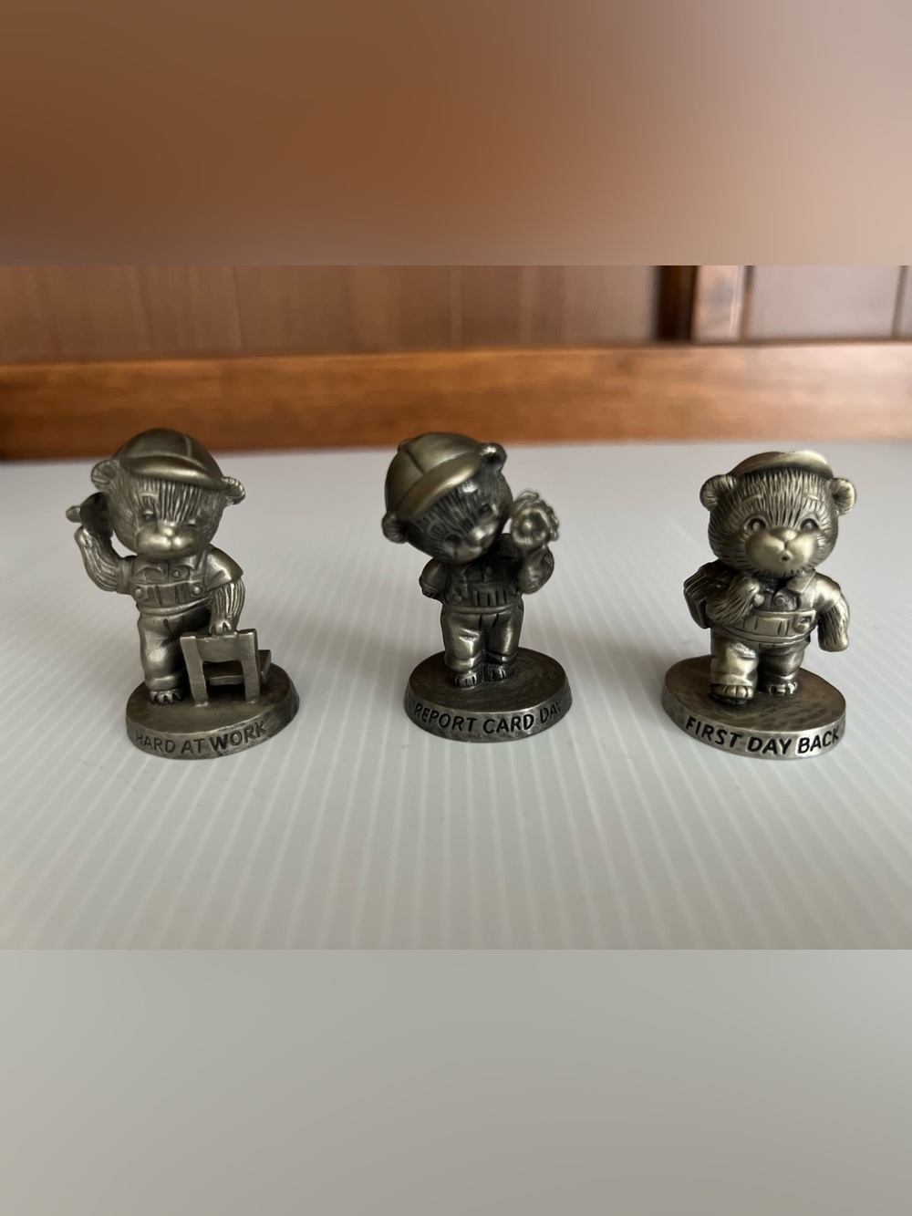 (3) Avon Fine Pewter Bearington Bear Collectible Figurines 1983
